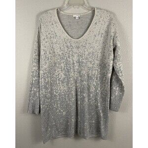 J Jill Purejill Womens Small Cream/Gray Gradient Rounded V Neck Tunic Sweater